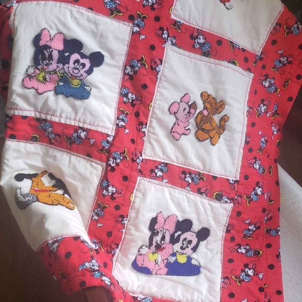 Mickey and Minie  punch needle embroidery handmade baby quilt